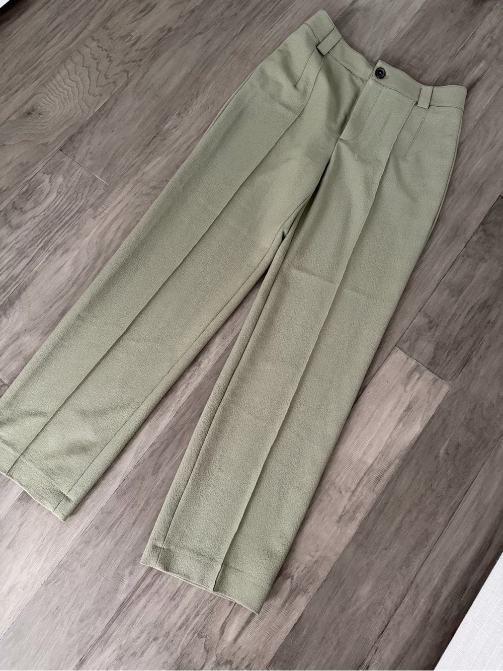 Zara High-Waist Wide Leg Trousers in Light Olive